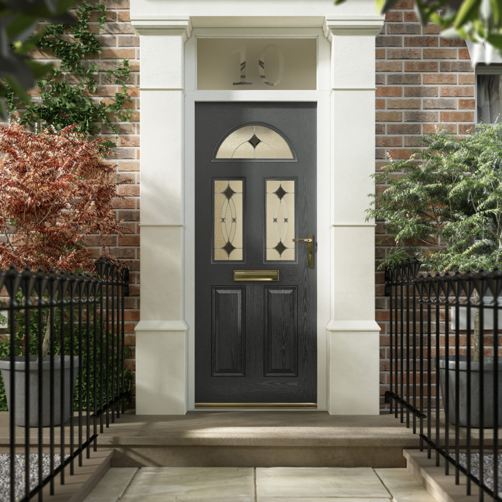 Dark grey composite door with white framing