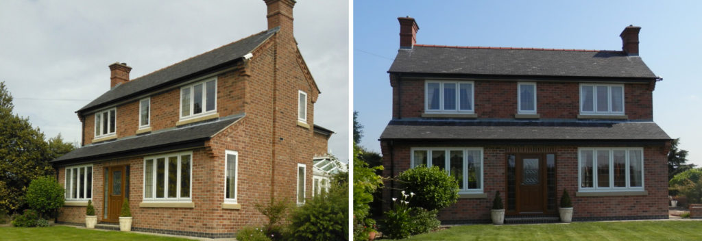 Two pictures of a house with new casement windows