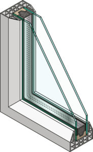 cross-section of the corner of a double-glazed window