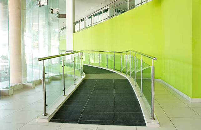 Interior access ramp in a large, commercial building