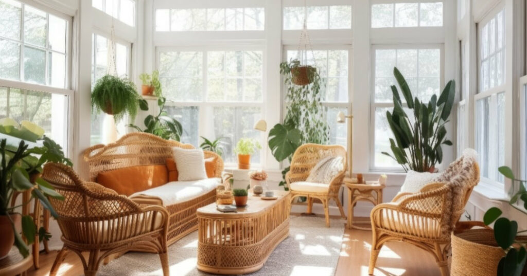 conservatory with wicker furniture