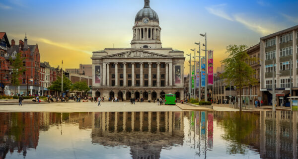 A view of Nottingham City Centre, Council House and market square.