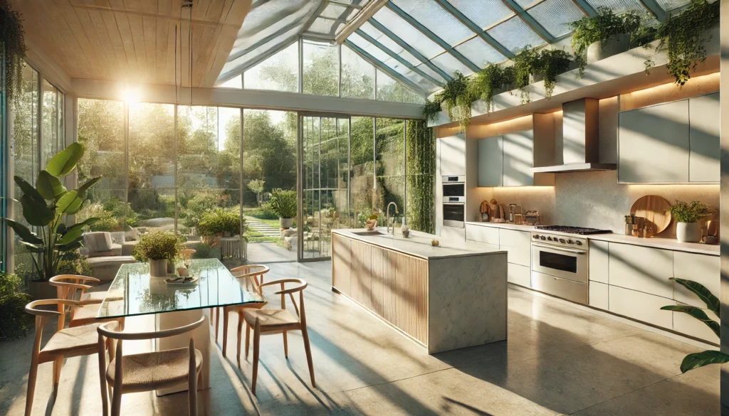 AI-generated image of a kitchen in a conservatory