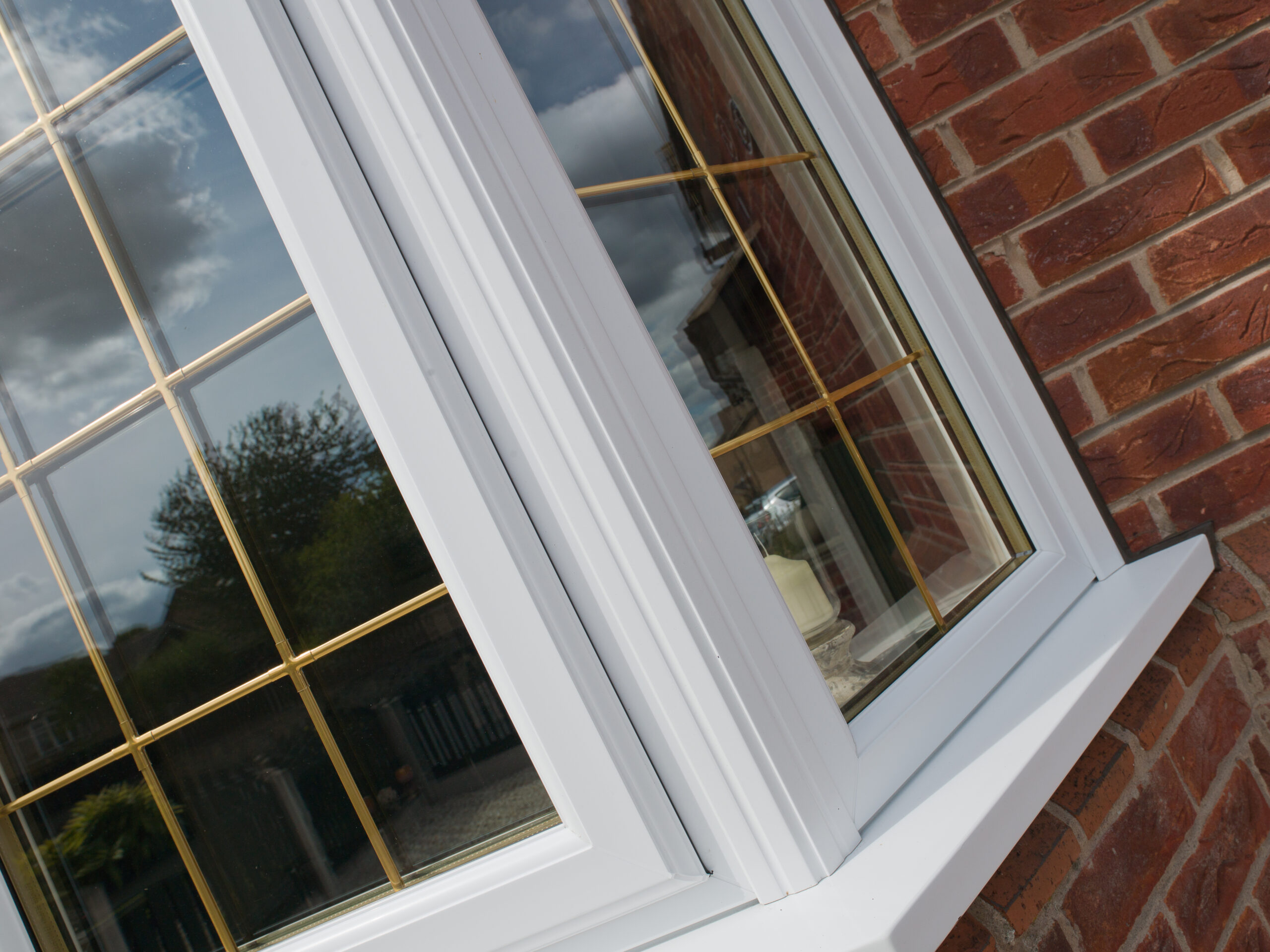 Close up of white bay windows