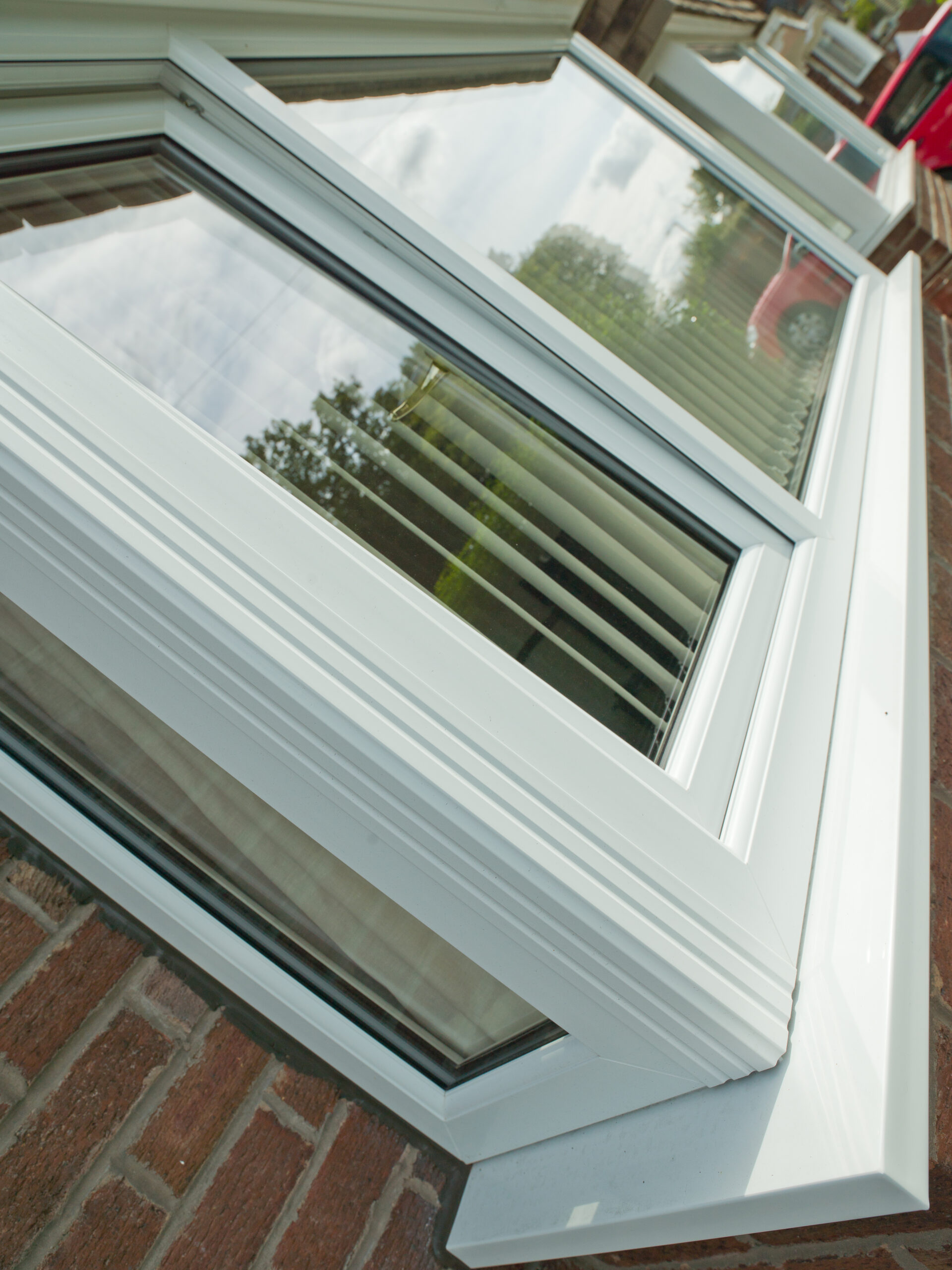 White bay windows close up