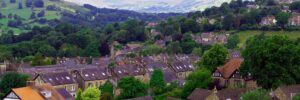 Overview of a housing estate in Hathersage, Derbyshire, East Midlands