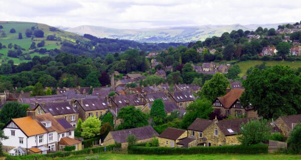 Overview of a housing estate in Hathersage, Derbyshire, East Midlands