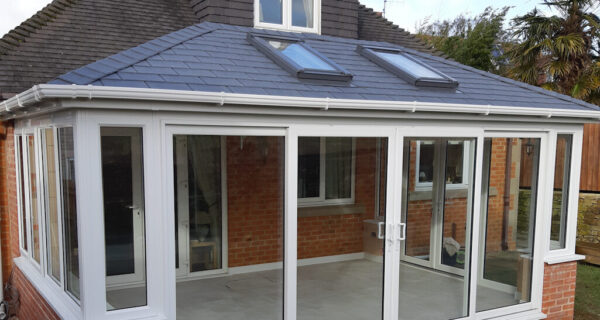Sliding patio doors on a large conservatory