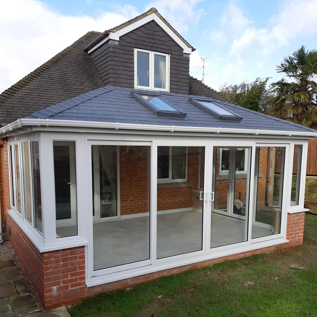 Sliding patio doors on a large conservatory